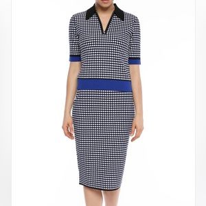 Diane Von Furstenberg Patterned Knit Pencil Skirt Royal Blue Black White L